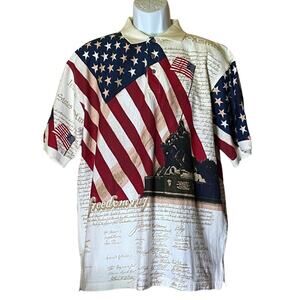 PATRIOTIC Cotton Traders Sport Polo Mens L USA Flag Constitution Freedom Shirt